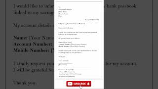 Lost Bank Passbook Application Letter ✍️ Easy Format For All Banks 🏦 Writing Skill #shorts #banking