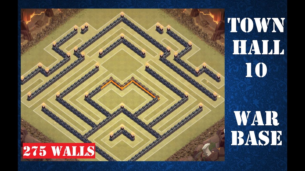 Clash of Clans Town Hall 10 War Base With Defense Replay - 275 walls