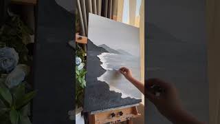 #3d minimalist black and white wave painting on canvas large black ocean texture wall art  #artwork