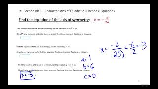 Intensive Math (Algebra 1) - IXL Section BB.2 - Characteristics of Quadratic Functions - Equations