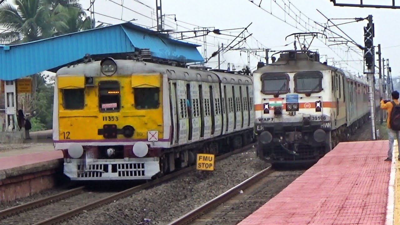 Electrifying Train Crossing | Barddhaman Local Crossing Howrah Rajdhani Express | Eastern Railways