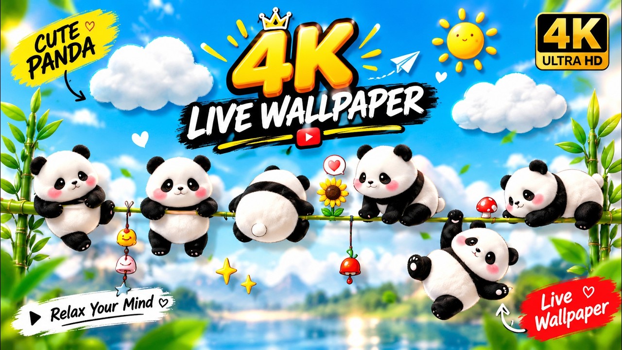 Cute Panda Live Wallpaper 4K Ultra 🐼 | Adorable Animated Wallpaper for PC, Laptop & Desktop(16:9 4k)