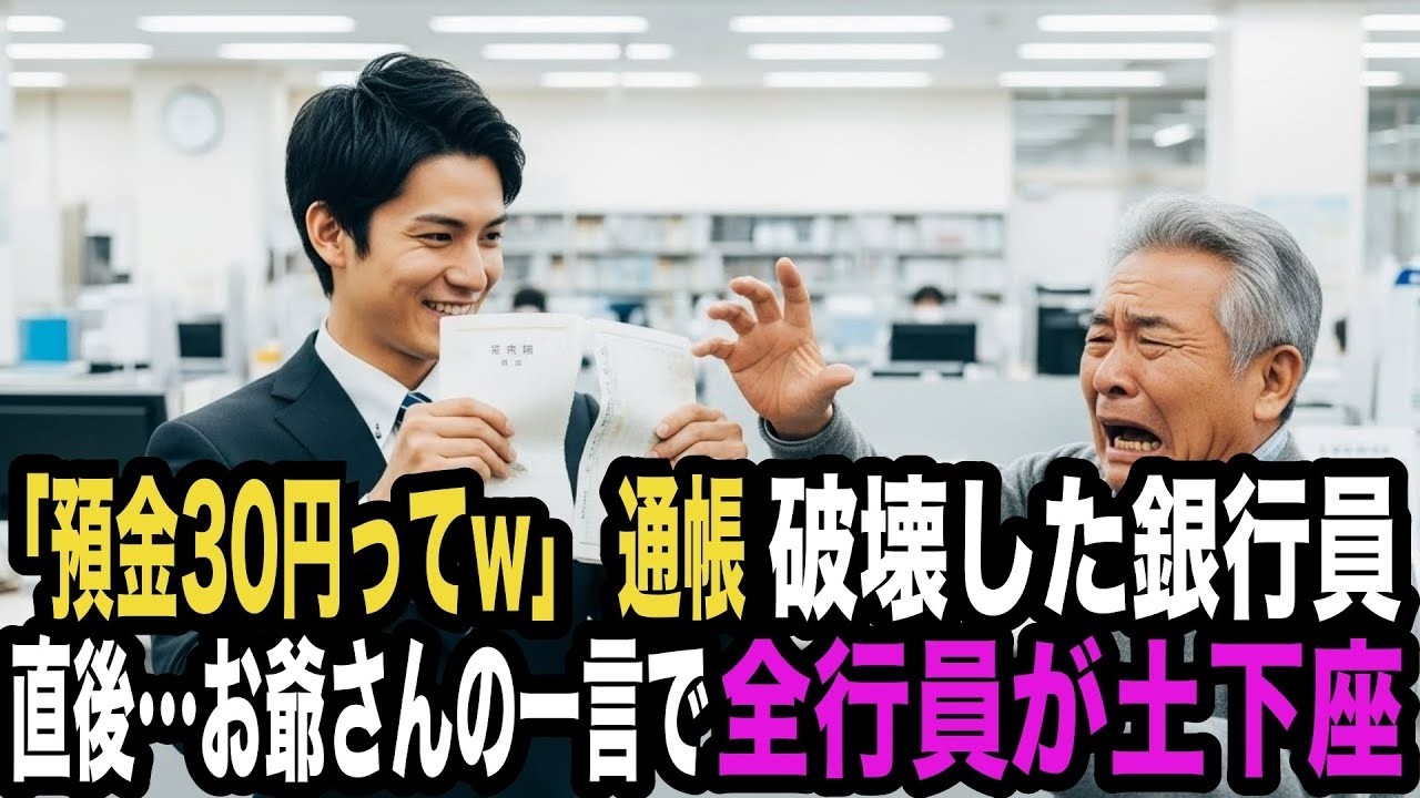 「30円しか預金ないので破っちゃいますw」通帳をビリビリにした若手銀行員。だが直後、お爺さんの言葉に全行員が土下座した…
