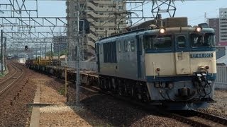 臨9863レ　EF64-1012(原色)牽引(長物車、チキ5500形回送)貨物列車　大高駅通過