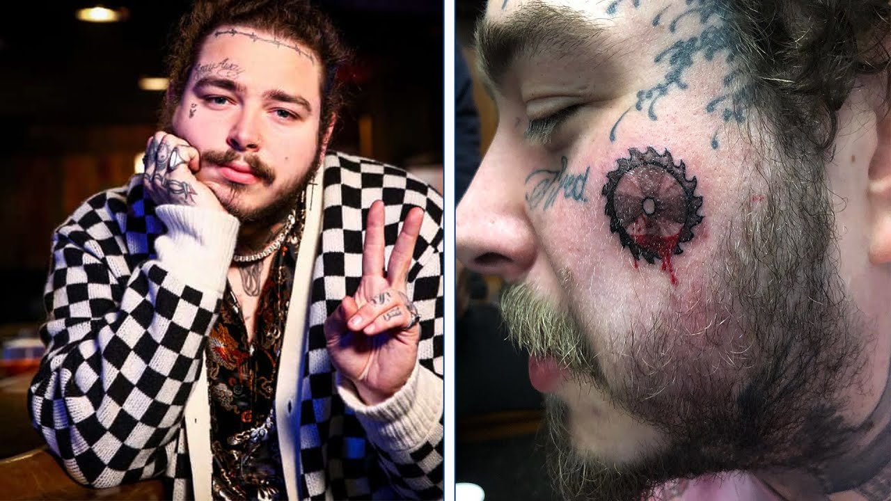 Post Malone gets huge new face tattoo before falling off the stage at New  Years bash  The US Sun