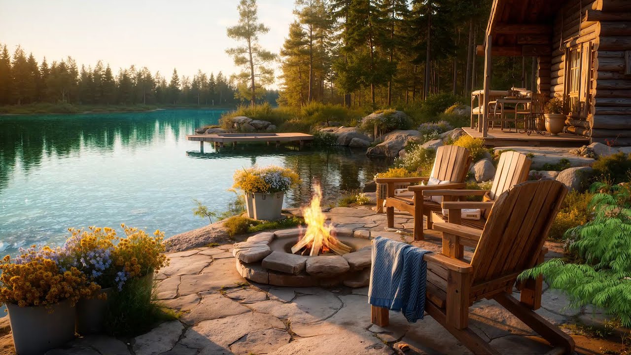 Cozy Autumn Morning by the Lake | Cabin Fire Ambience & Gentle Nature ...