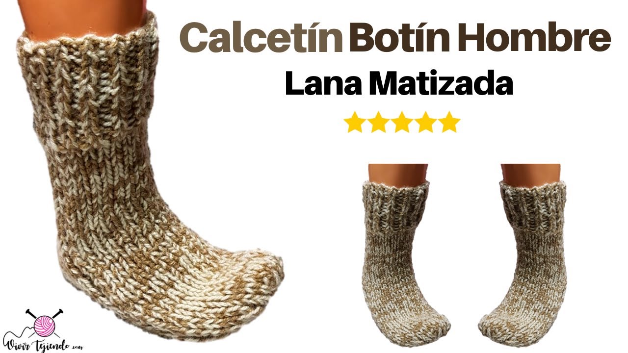 🌟 Tejidos Originales a Palitos 2 Agujas🌈 Calcetín Botas para Hombre a Dos Agujas Lana Matizada