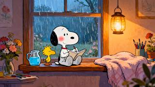 Cozy Rainy Window Night with Snoopy & Woodstock 🌧️🕯️ Smooth Jazz for Study & Focus