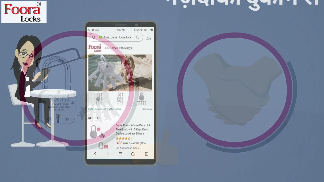 Foora ATOOT 65 Pad Lock with 5 Keys, Hardened Shackle, Double Locking