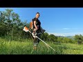 My girlfriend mowing for the very first time with stihl fsa 130 battery powered brushcutter