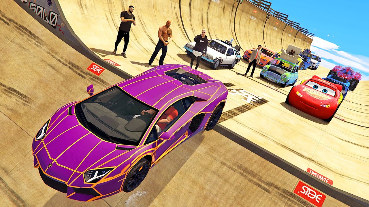 قراند 5 : سيارات المشاهير الفاخرة ضد ماب المنحدر | GTA V Celebrity Super Cars vs Mega Ramp