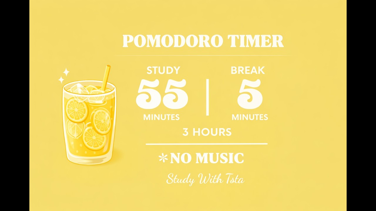 Pomodoro Timer 3 Hours | Study 55 | Break 5 | No Music | Deep Focus ...