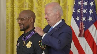 HPD sergeant receives Medal of Valor at White House for saving children, disarming man with rifl...