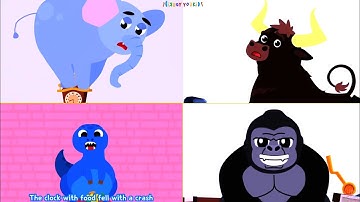 Hickory dickory dock 📌angry elephant,bull, dino,gorilla🐘🐂🦕🦍 in shake, color inversion and fisheye🔥