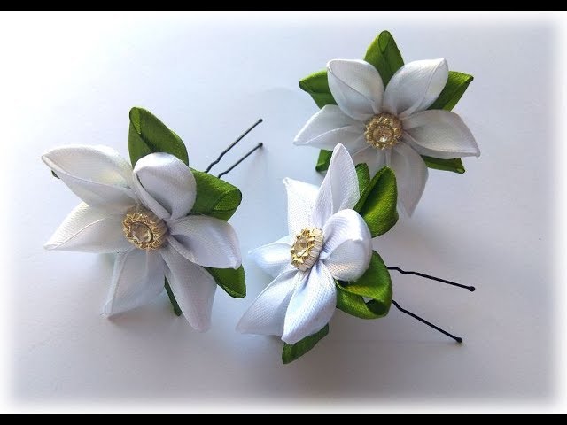 ШПИЛЬКА ДЛЯ ВОЛОС С ЦВЕТАМИ ИЗ ЛЕНТ ♥ МАСТЕР-КЛАСС ♥ HAIRPIN WITH FLOWERS OF RIBBON ♥ DIY