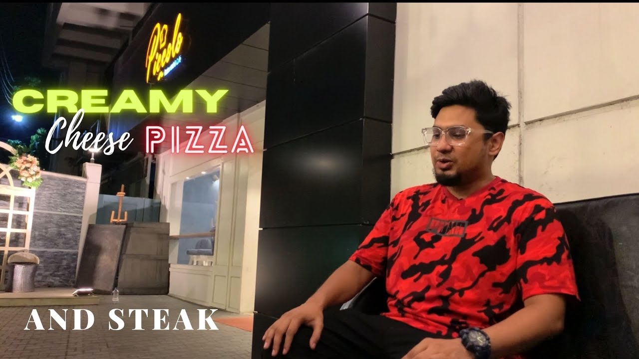 Reviewing the softest cream cheese pizza with Tbone steak. Piccolo