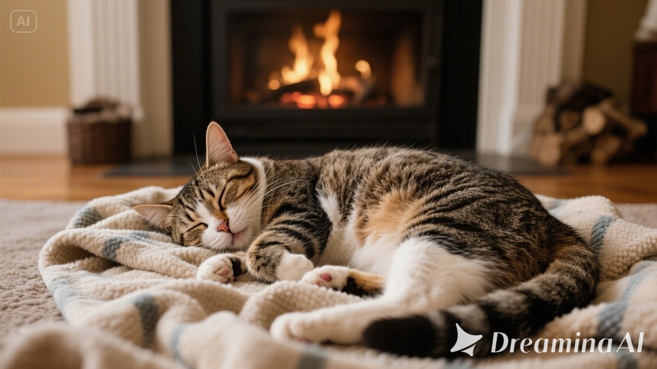 Purring Cats and Fireplace Ambience – Calming Sounds for Restful Sleep