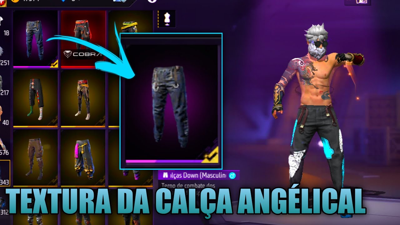 NOVA TEXTURA DA CALÇA ANGELICAL AZUL NA CALÇA DOWN NO FREE FIRE