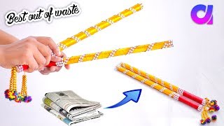 how to make Dandiya Sticks from waste newspaper | navratri | Best out of waste | Artkala 306 screenshot 2