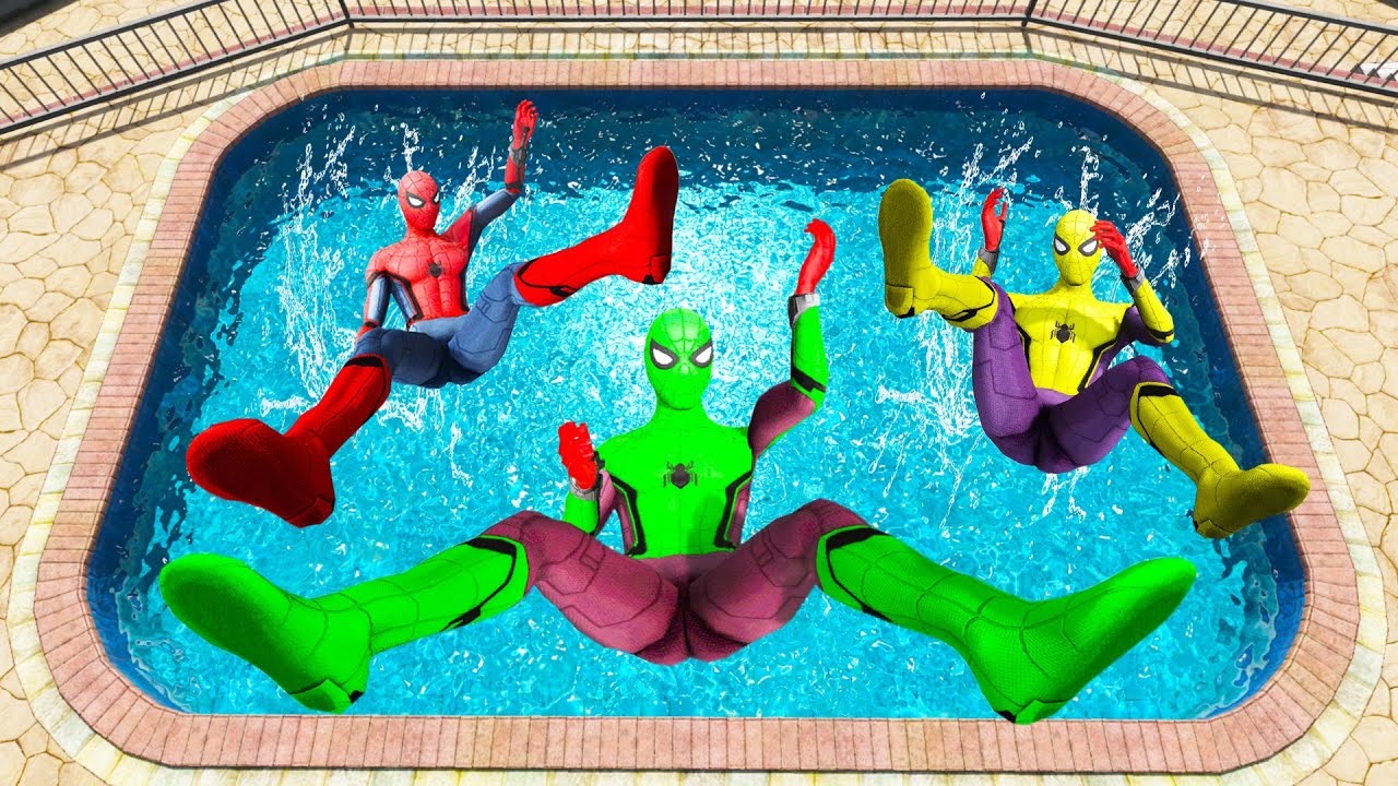 GTA 5 Rainbow Spiderman Jumping Into Pool (Euphoria Physics/Ragdolls) #1