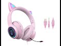 Cat Ear Gaming Headphones, 7.1 Surround Headset, ANC Detachable Mic, for PS4, PS5, XBOX, Switch