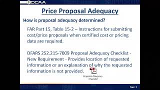 DCAA Pricing Series-Part 1:Elements of an Adequate Proposal/Cost &Price Analysis for Small Business