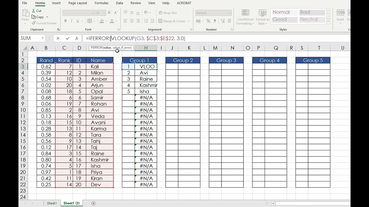 จัดกลุ่มแบบสุ่มไม่ซ้ำด้วยเอ็กเซล/Random Groups Arranging by Excel