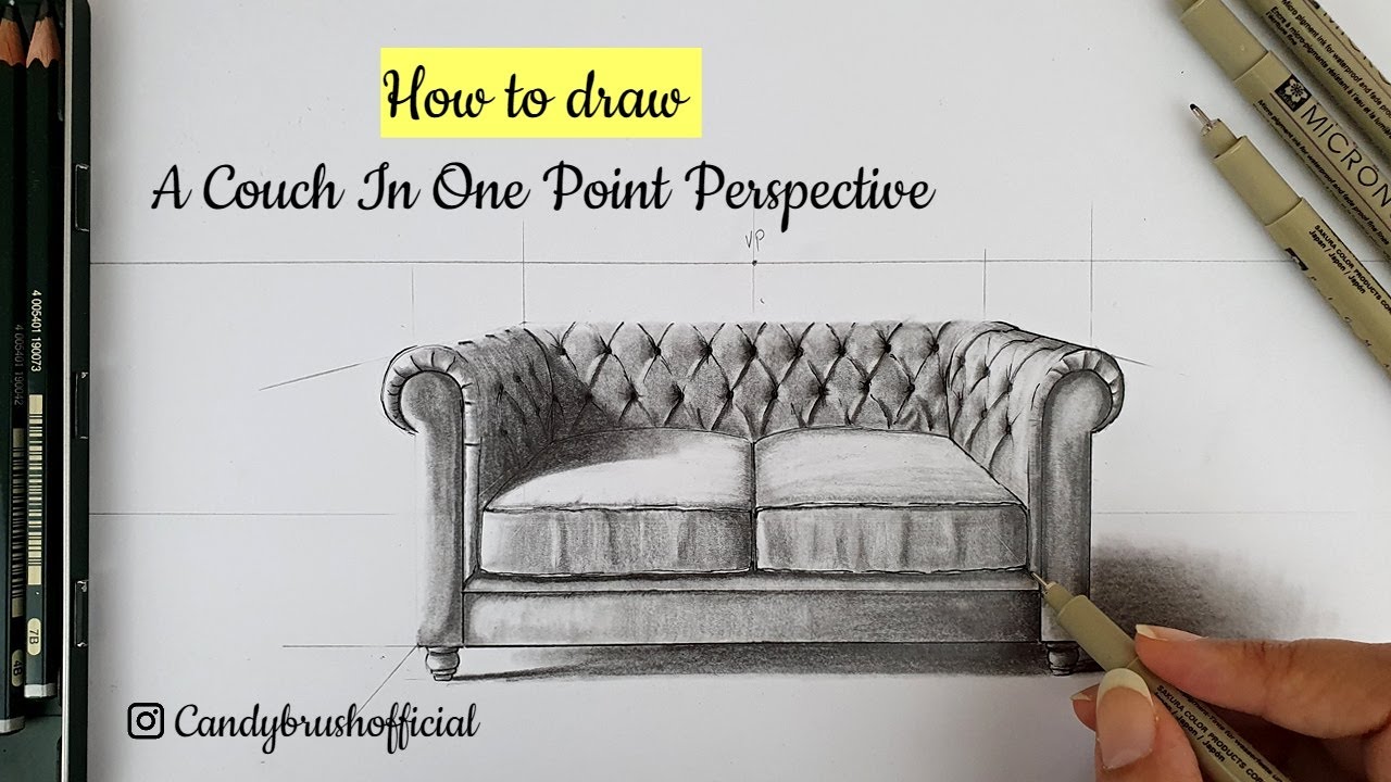 How to draw a living room in one point perspective 