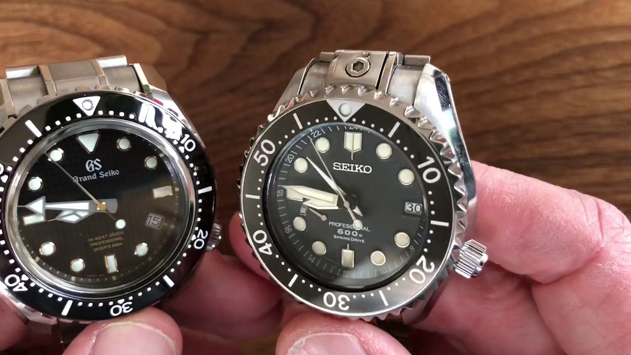 Comparing Grand Seiko SBGH255 Pro diver 600m hiBeat vs. Seiko MM600 GMT  diver Spring drive SBDB001 - YouTube