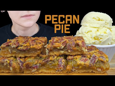 ASMR Homemade Pecan Pie Bars & Haagen Dazs Vanilla Ice Cream Dessert Mukbang | No Talking | 