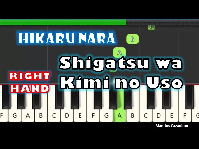 Hikaru Nara - Shigatsu wa Kimi no Uso OP on Piano (Right Hand Slow Easy) 