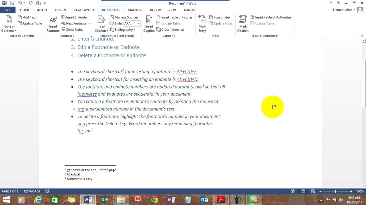inserting footnotes in word