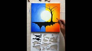 Easy Acrylic Paintings | Couple in Full Moon Night Acrylic Painting #shorts #acrylicpainting