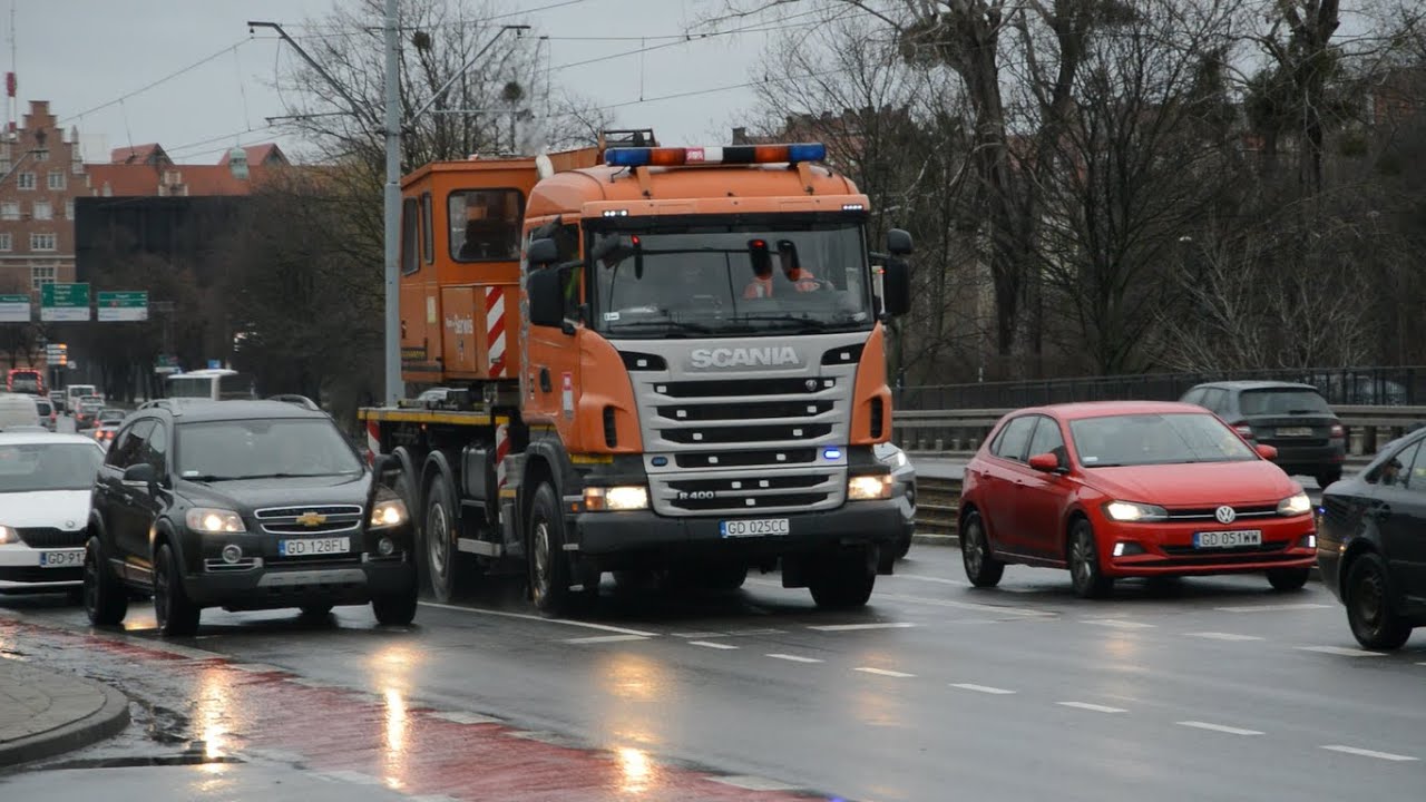 Alarmowo: Ciężki Żuraw Samojezdny SCANIA R400 & Nadzór Ruchu Renault ...