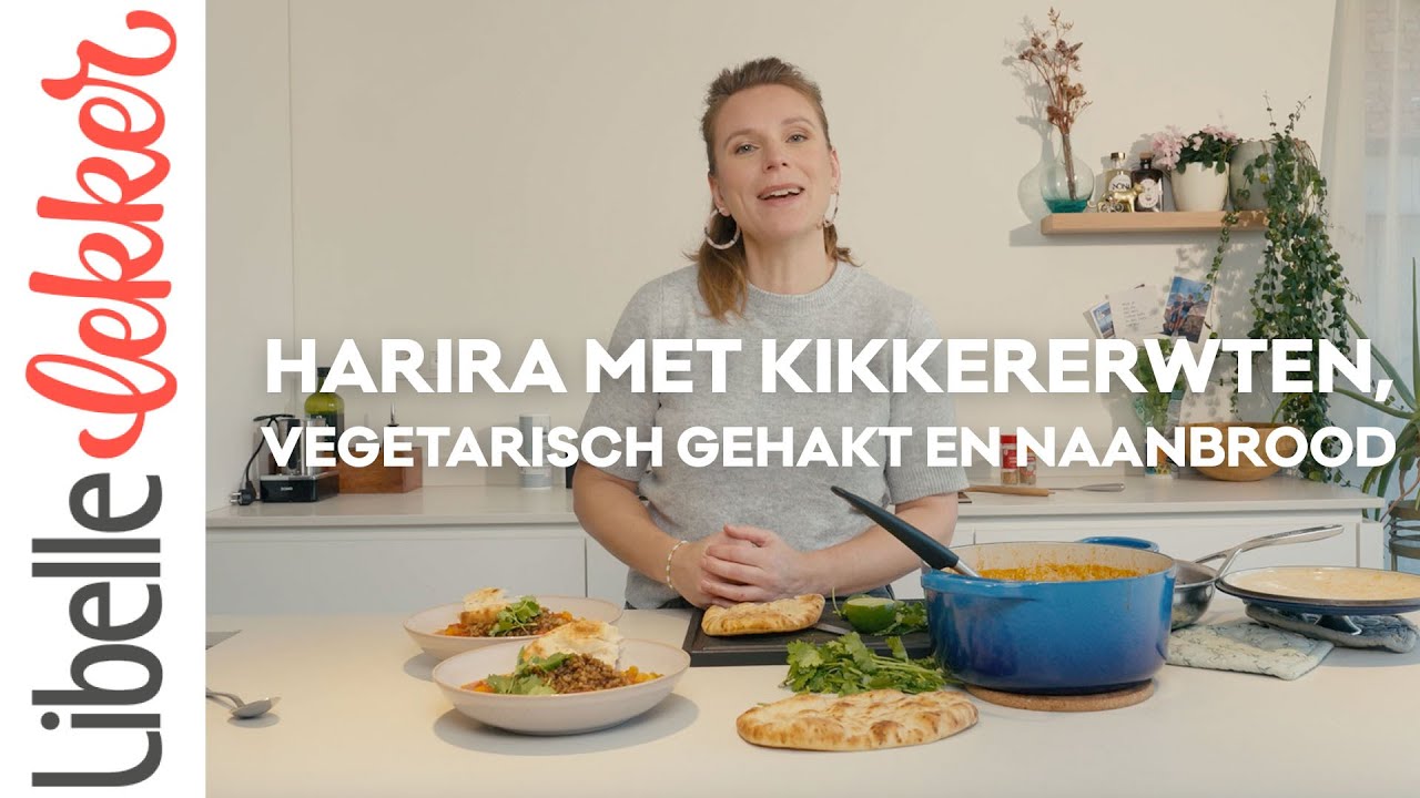 Harira met kikkererwten, vegetarisch gehakt en naanbrood van Natalie