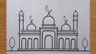 Easy way to draw a mosque || Drawing a mosque for beginners