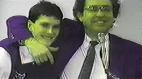 Rex with Eddie at the podium post-game 1986 "big b...