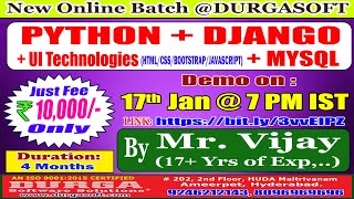 PYTHON + DJANGO + UI + MYSQL Online Training @ DURGASOFT