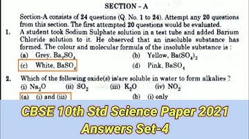 CBSE 10th Std | Science Board Exam Paper 2021 | SET-4 | Term-I | Answer Key || Study with Vaishnavi
