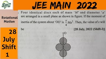 Four identical discs each of mass M and diameter a are arranged in a  same plane as shown in figure.