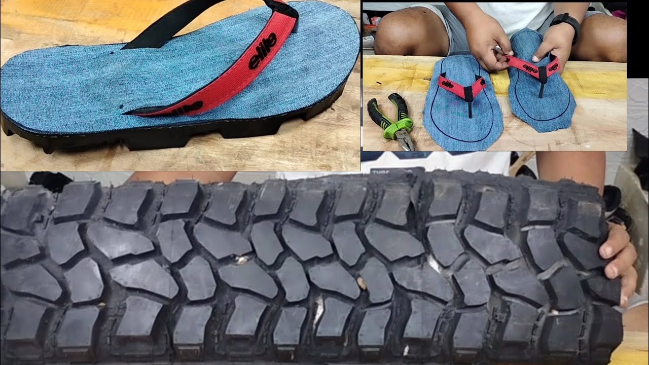 Making flip-flops from rubber waste and jeans