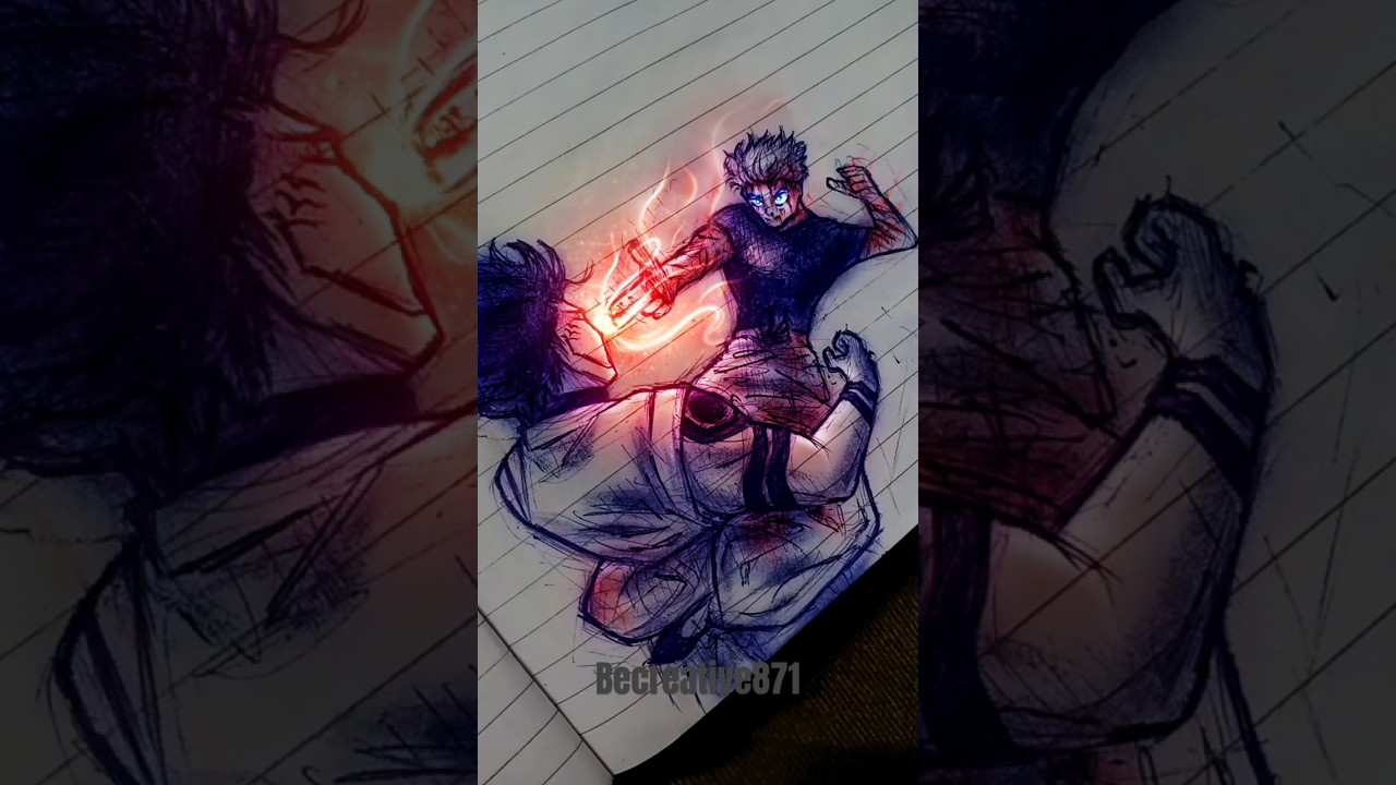 Drawing Gojo blasting Sukuna with 200% Hollow Purple|Glowart|