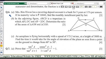 Class 10 Maths ICSE Model Test Paper - 3 || Q.No. 6 ||