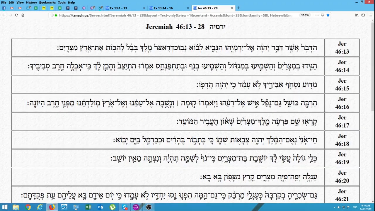 Parsha Bo (Exodus 1011316; Jeremiah 461328) read 11/12 Jan 2019