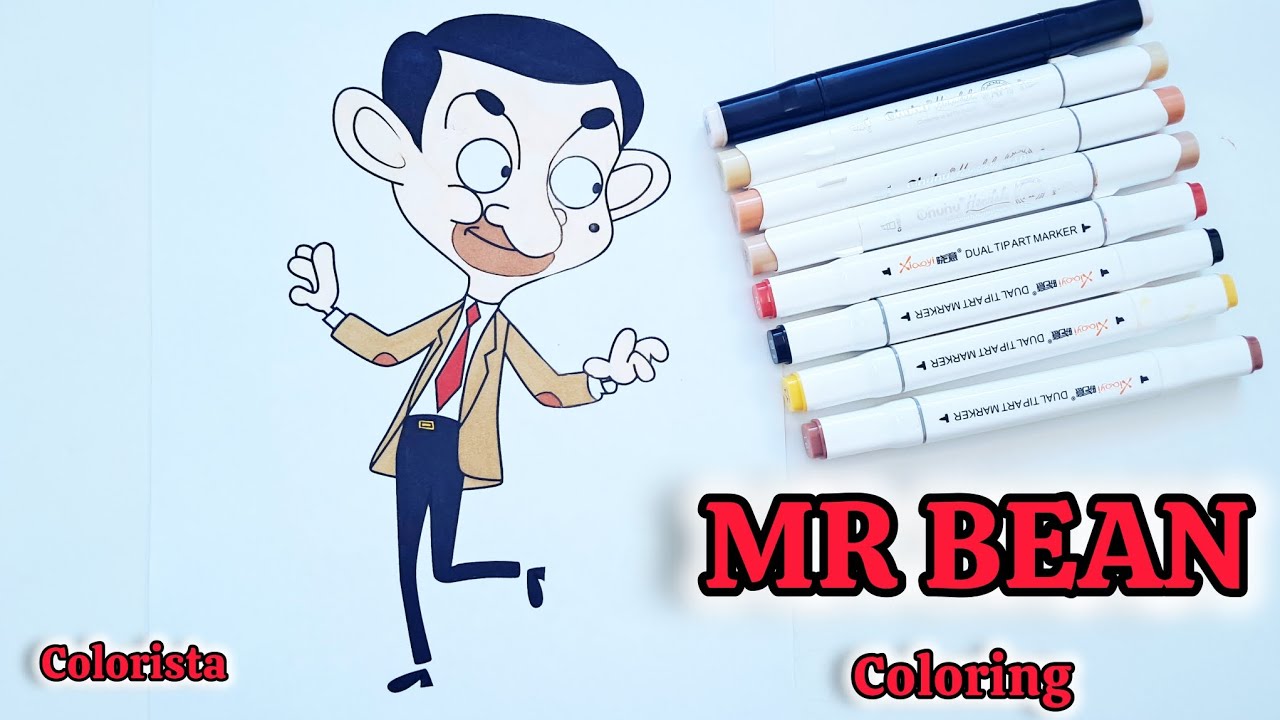 Mr. Bean Cartoon Coloring with Dual Tip Markers 🎨 | Relaxing ASMR Art Drawing Sounds