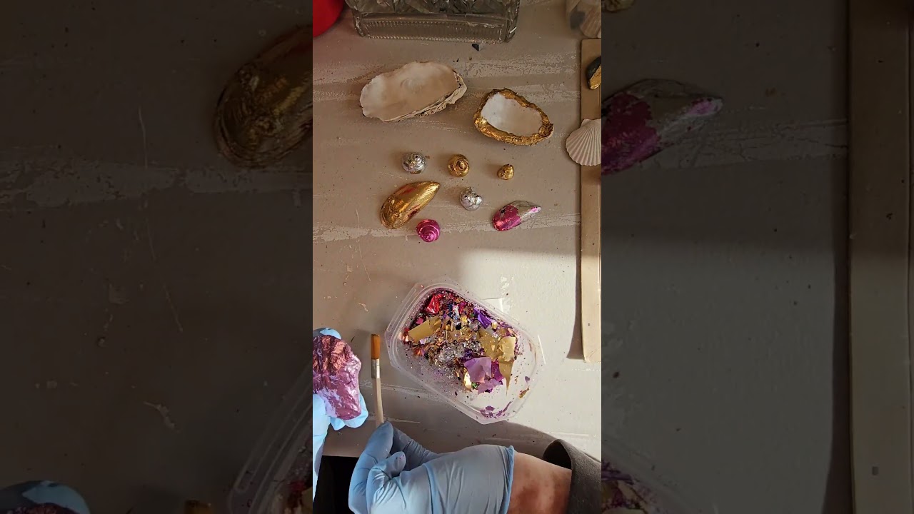 Gold Leaf sea shells with me. Beachcomb finds from the beach 