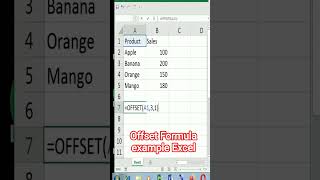 Offset Formula example in Excel #excel #exceltamil #tamilshorts