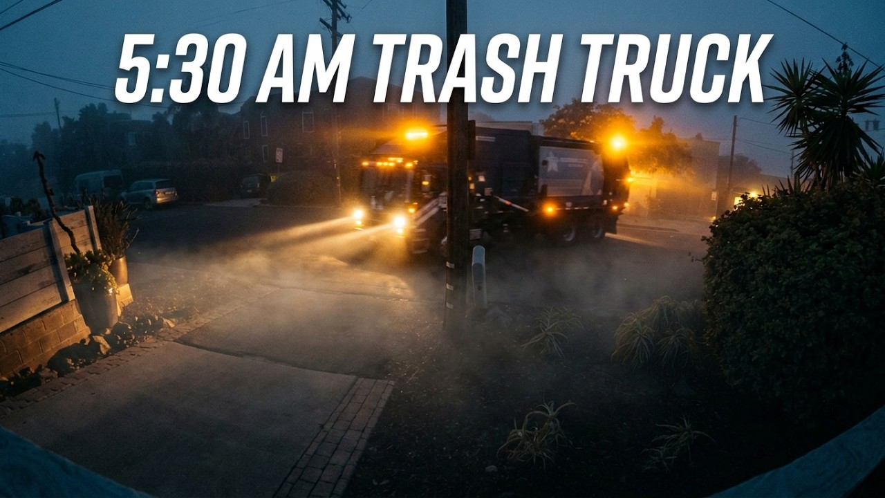 Refuse truck at the complex before dawn