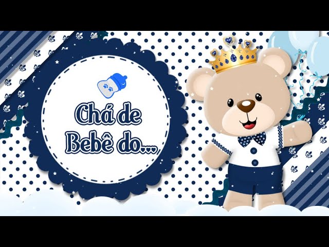 Convite de chá de bebê ursinho para editar grátis