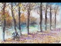 Paitingschool watercolour paint with me autumn water shore with trees watercolor